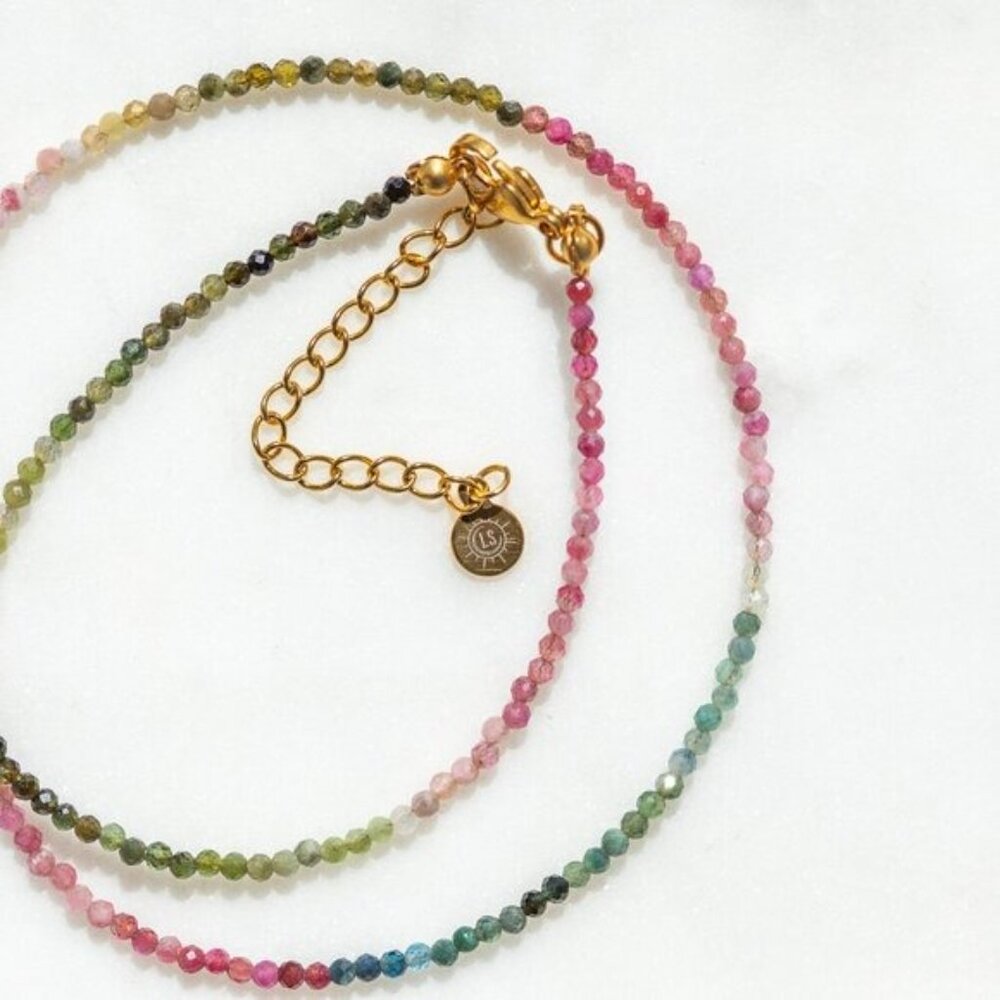 Watermelon Tourmaline Dainty Beaded Necklace Colorful Stacking Necklace PRETTY - Picture 8 of 12